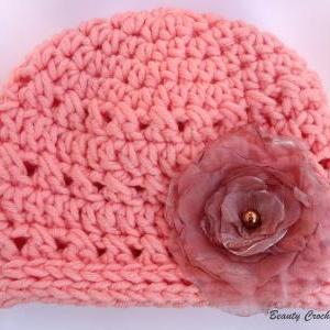 Crochet Cloche Chunky Hat With Organza Flower..