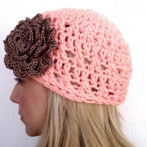 Crochet Cloche Chunky Hat With Organza Flower..