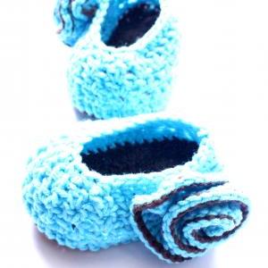 Crochet Shoes With Tea Rose Pattern Newborn..