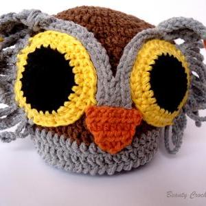 Crochet Pattern Owl Hat, Crochet Baby Hat Pattern..