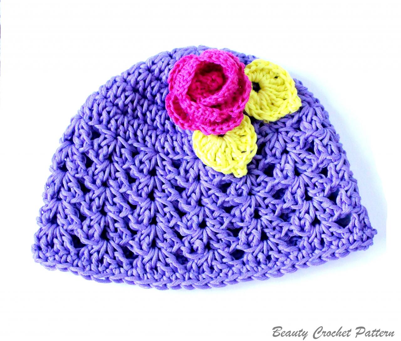 Crochet Pattern Summer Girl Hat With Flower, Summer Hat Pattern Newborn-child