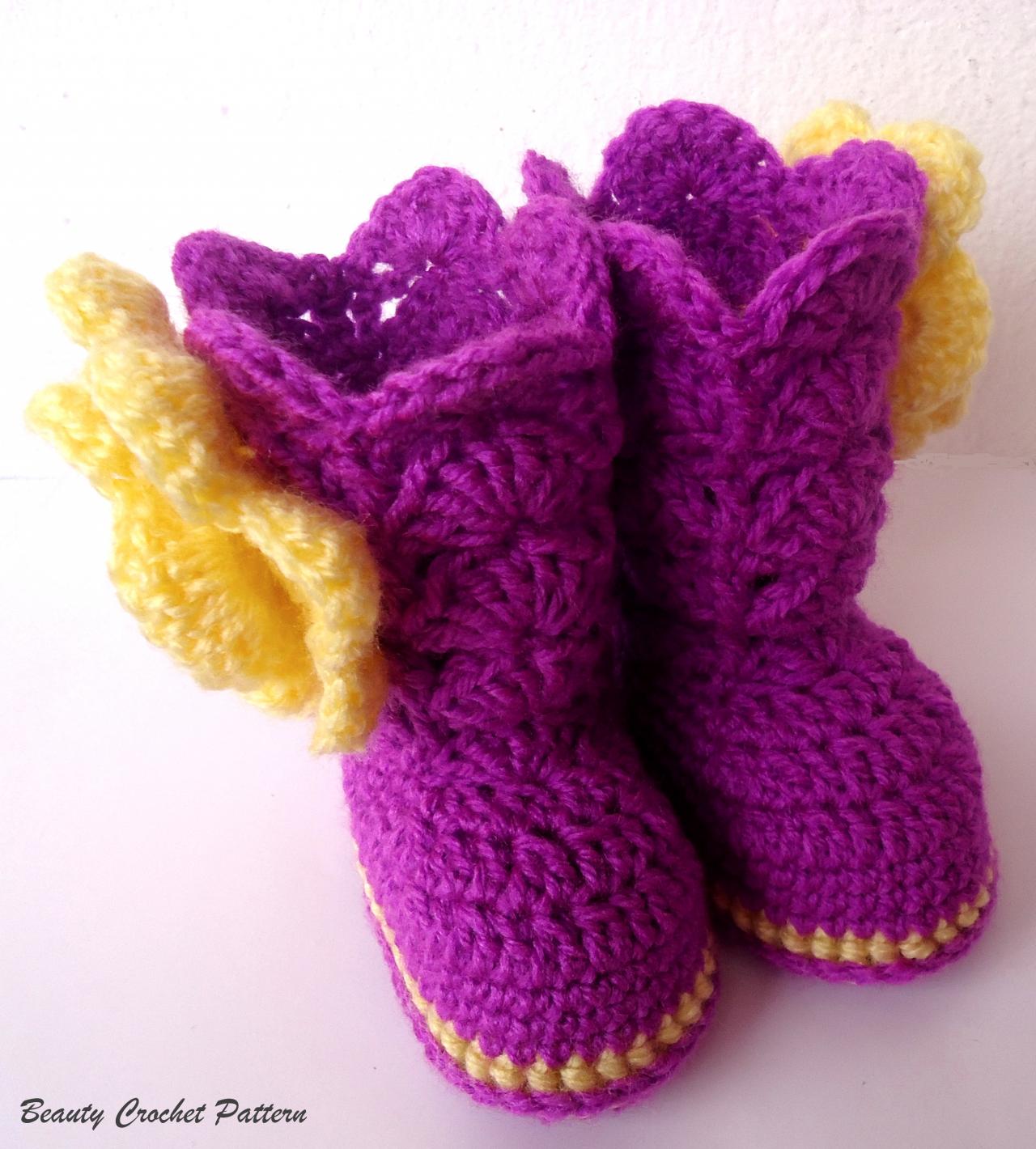 Crochet Baby Girl Boots Pattern, Crochet Baby Booties Pattern, Crochet Baby Girl Shoes Pattern With Flower, Instant Download