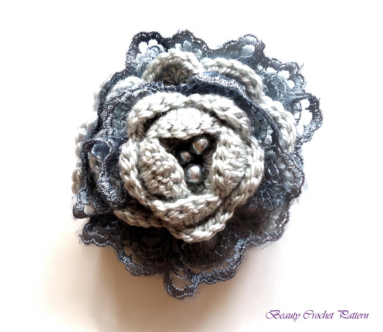 Crochet Pattern Flower Brooch, Crochet Flower Brooch With Lace