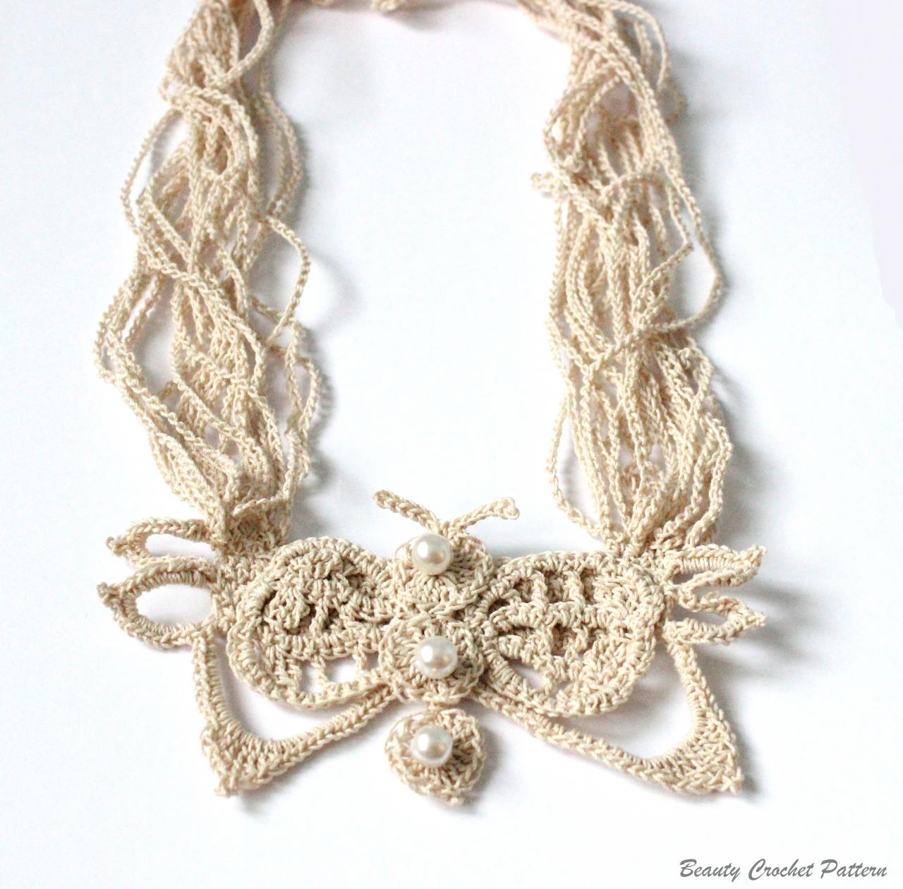 Crochet Pattern Butterfly Necklace Crochet Stand Necklace Pattern, Crochet Jewelry Pattern Bib Necklace Pattern