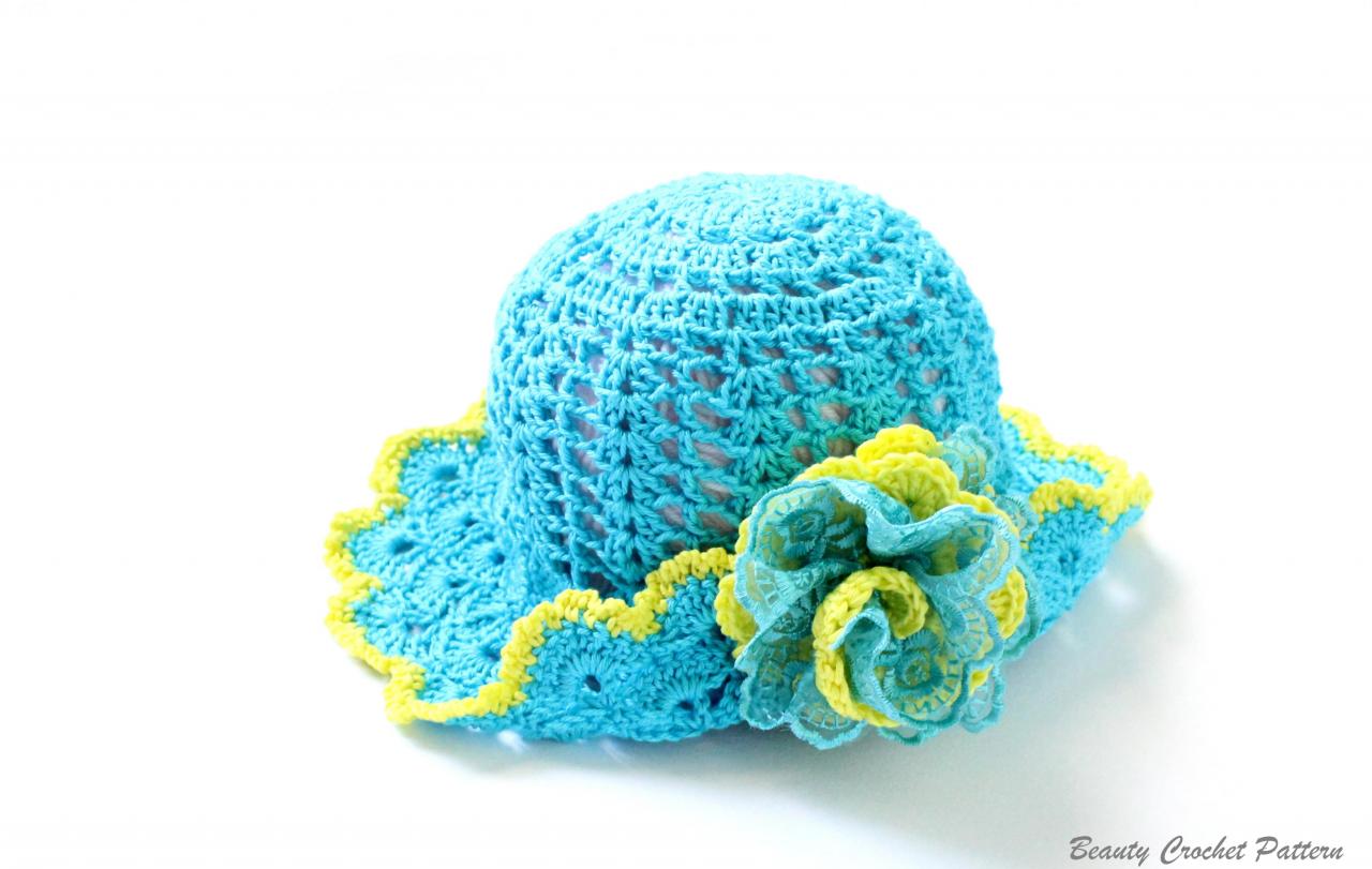 Crochet Summer Hat Pattern Toddler Child Crochet Sun Brim Hat Pattern, Girls Summer Hat With Flower